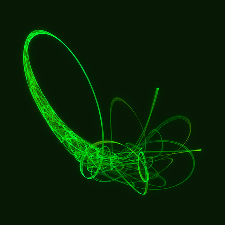 Grön, abstrakt linjeform på svart bakgrund, liknande ett matematiskt eller vetenskapligt diagram.