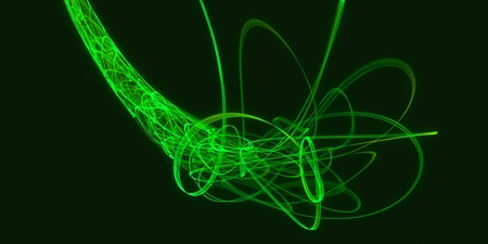 Grön, abstrakt linjeform på svart bakgrund, liknande ett matematiskt eller vetenskapligt diagram.